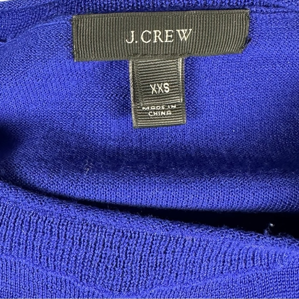 J. Crew 100% Merino Wool Royal Blue Long Sleeve Black Embroidered Sweater XXS - Picture 6 of 8
